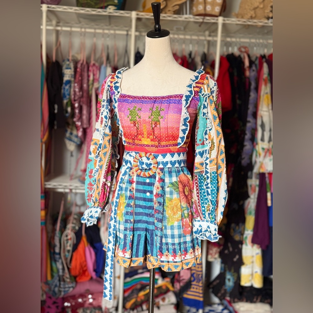 Farm Rio Belted Summer Stitches Romper sz XS NWT (note)